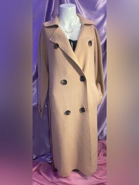 C.A. Atelier Camel Tan Cashmere Blend Double Breasted Knit Trench Coat S